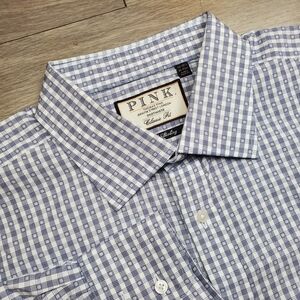 Thomas Pink THE STERLING Mens 18-35.5 Button Down Shirt Classic Fit Check Cotton